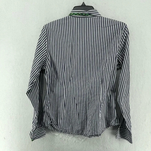 C. Wonder Button-Up Shirt Women's Sz M Blue Striped Collared Fitted Embroidered - Picture 2 of 12